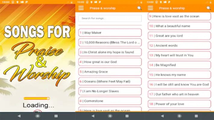 Songs for praise and worship android App screenshot 0